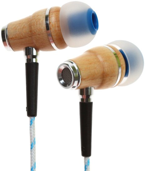 Symphonized NRG Premium Genuine Wood In-ear Noise-isolating Headphones with Microphone (Blue Stripe)