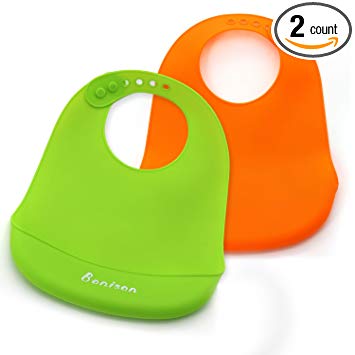 Bonison Waterproof Silicone Bib Easily Wipes Clean! Comfortable Soft Baby Bibs Keep Stains Off! Spend Less Time Cleaning after Meals with Babies or Toddlers!