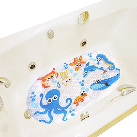 Non-Slip Baby Bath Mats,Shower Mat for Kids,29"W x 16''L,Fits Any Size Bath Tub (Sea Fish)