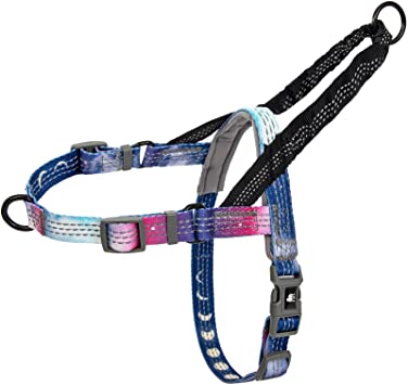 Leashboss Pattern Reflective No Pull Dog Harness with Bungee Handle, Rear and Front Clip Attachment, Pattern Collection (Space Pattern, Medium)