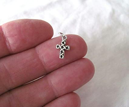 Small Sterling Silver Celtic Cross Mini Tiny Charm - Jewelry Making DIY Crafting Charm Beads for Bracelets