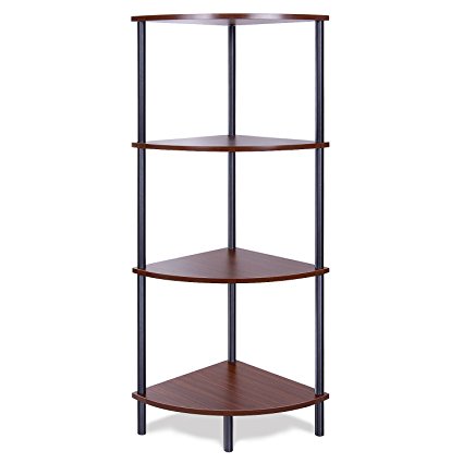 Lifewit Corner Shelf Unit Bookcase 4-Tier Adjustable Height Turn-N-Tube Circular Sector Strorage Rack Brown Black