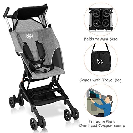BABY JOY Pocket Stroller, Extra Lightweight Compact Folding Stroller, Aluminum Structure, Five-Point Harness, Easy Handling for Travel, Airplane Compartment, Includes Travel Bag, No Assembly, Gray