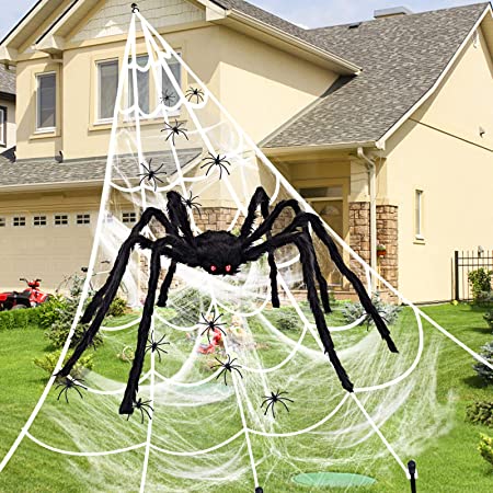 CaseTank Halloween Decorations Outdoor 47'' Giant Scary Spider with Red Eyes Large Fake Hairy Spider Props for Halloween Yard Decor Outside Indoor Party Supplies,Black