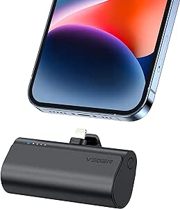 VEGER Mini Portable Charger for iPhone, 5000mAh 20W PD Fast Charging Battery Pack, Cordless Portable External Backup Charger for iPhone 13, 12, 11, 8, 7, XR, XS Max, Pro Max, AirPods-Black