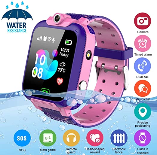 Kids Smart Watch,Childrens Smartwatch for Kids Girls,Waterproof LBS Tracker Watch HD Touch Screen Sport Smartwatch Phone Watch with SOS Call Camera Game Alarm for Children Teen Students,Pink