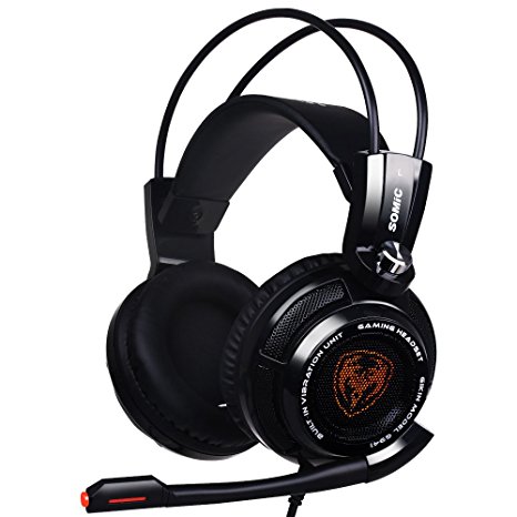 SOMIC G941 7.1 Virtual Surround Sound USB Gaming Headset Lightweight Over Ear Headphone with Mic,Volume Control,LED(Black)
