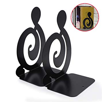 Book Ends - Decorative Metal Book Ends Heavy Duty bookends (Music Notes Bookens Black)