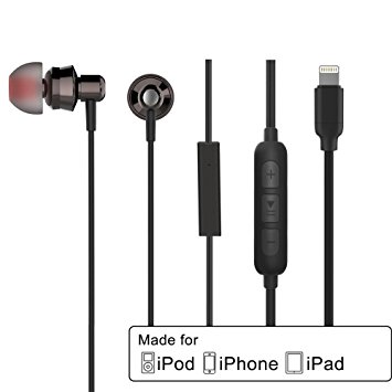 Apple MFI Certified New Bee Lightning Earphones with Microphone Volume Control for iPhone 7, Wired Stereo In Ear Earbuds Headphone Headset for iPhone 7 iPhone 7 Plus iPhone 6   FREE Case