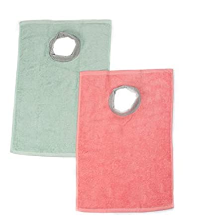 Matz Babies Full Coverage! Ultra Absorbent Baby/Toddler Best Terry Towel Bib - Super Soft 99% Cotton with Comfortable Ribbed Neck, 2-Pack Mint Green and Peach Coral (Pinkish), 6 Months - 4 Years