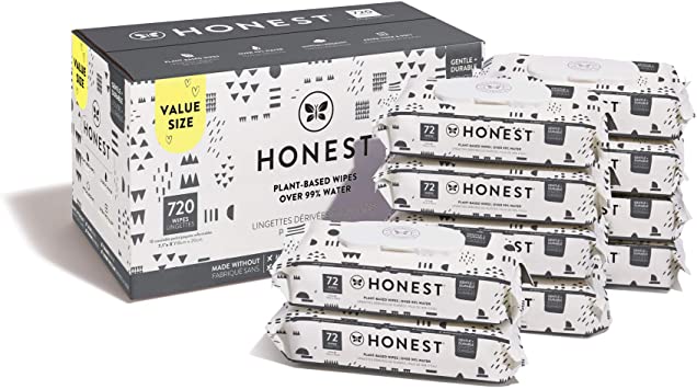 The Honest Company Baby Wipes - 720 Count | Pattern Play | Over 99 Percent Water | Pure & Gentle | Plant-Based | Fragrance Free | Extra Thick & Durable Wet Wipes