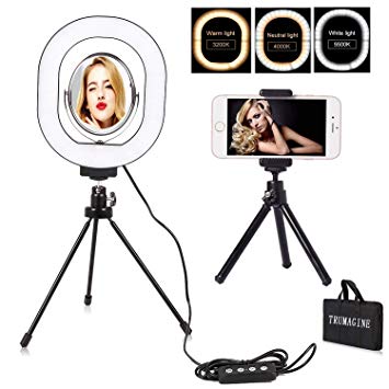 LED Selfie Ring Light 7×6'' with Tripod for Makeup/YouTube Video /Live Stream/Vlogs,USB Plug Mini LED Camera Light with Cell Phone Holder Portable Desktop Lamp Lighting with 3 Light Modes（Oval）
