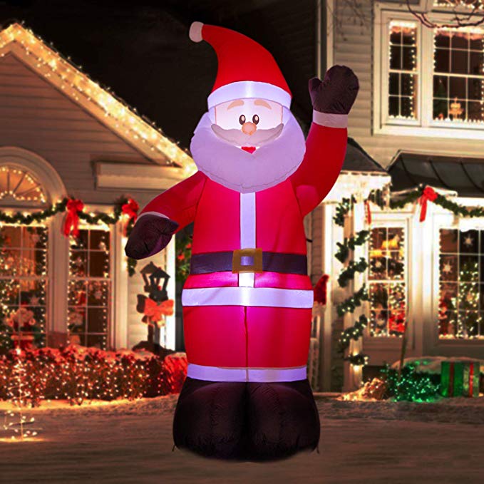 YIHONG 6 Ft Christmas Inflatables Greeting Santa Claus Decorations - Blow up Party Decor for Indoor Outdoor Yard with LED Lights