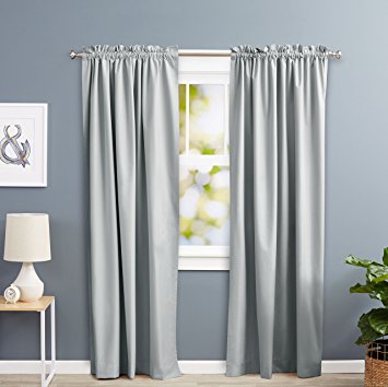 AmazonBasics Room Darkening Blackout Curtain Set with Tie Backs - 52" x 84", Light Grey