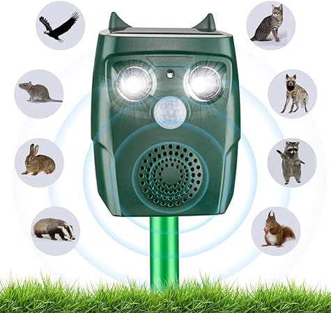 Répulsif Chat Exterieur, Répulsif Chat Ultrason Solaire, Ultrason Anti Chats, Charge de Solaire USB, Répulsif Animaux pour Chats, Pigeon, Lapin, Oiseaux, Renard, etc 3 Modes