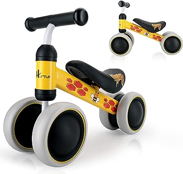 10-24 Months Baby Balance Bike - No Pedal Toddler Walker Trainer Riding Toys for Infant 1 Year Old Boys and Girls with 4 Silent Wheels, Carbon Steel Frame, Cushion Seat, (Bee)