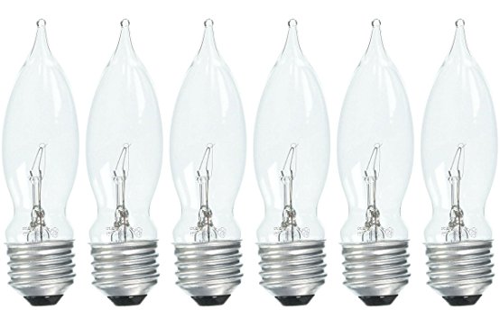 Set of 6 GE Crystal Clear 40 Watt Bent Tip Standard Base Light Bulbs