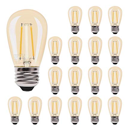 UL LED 2W S14 Edison Light Bulbs JACKYLED Dimmable 18-Pack Replacement LED Filament Bulbs 2700K Shatterproof with E26 Base Warm Lighting for Outdoor String Lights and Indoor Use