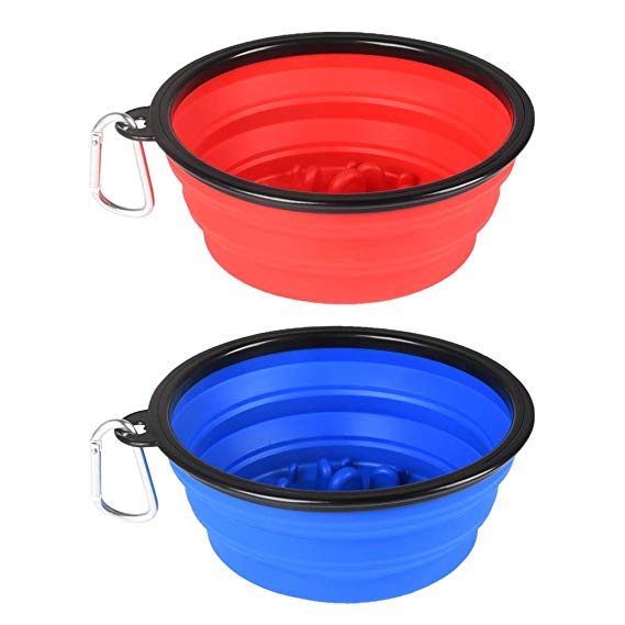 Guardians Large Collapsible Dog Bowls, 34oz Portable Foldable Water Bowls Food Dishes with Carabiner Clip for Travel, 2 Pack