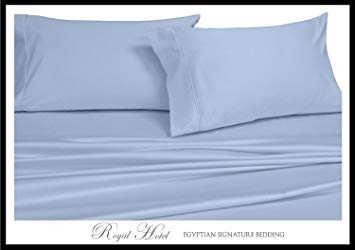 Royal's Solid Blue 1000-Thread-Count 4pc California-King Bed Sheet Set 100-Percent Cotton, Sateen Solid, Deep Pocket