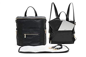 Diaper Bag Backpack by Miss Fong, Diaper Bag with Changing Pad,Wipes Pouch,Diaper Bag Organizer,Stroller Straps and Insulated Pockets (Black-Nylon)