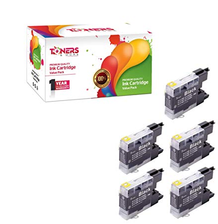 5 Pack - Toners & More Compatible Black Inkjet Cartridge for Brother LC-75 LC75 LC71 LC-71 LC 75, LC-75BK Black