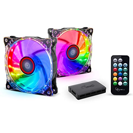 Rosewill RGB Case Fan 2-Pack 120mm Case Fans with 17-Key Remote Control & 8-Port RGB Fan Hub. 2 x 120 mm RGB Case Fans Set Ultra Quiet PC Fan Set 2-Pack. Rosewill RGBF-17002 RGB Case Fan Set