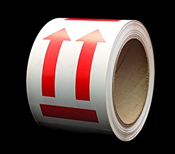 ChromaLabel This Side End Up Stickers - International Language Free Big Red Arrow Symbol | 3" x 4" - 500 Semi Gloss Labels per Roll on 3" Core | Permanent Adhesive, Great for Shipping, Warning, Moving