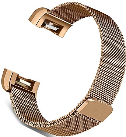 Fitbit Charge 2 Bands,For C2DJOY Simple Replacement Stainless Steel Metal Milanese Loop Strap ( Large Small 6.8 "- 9") With Unique Magnet Lock, Silver,Black,Rose Gold,Pink,Gold