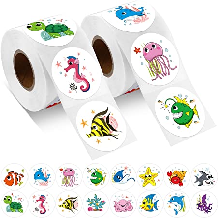 800 Pieces Adorable Round Sea Animal Stickers, 16 Vibrant Designs Ocean Animal Stickers Cartoon Animal Labels for Children Teacher Prize Motivational Stickers, 1.5 Inch