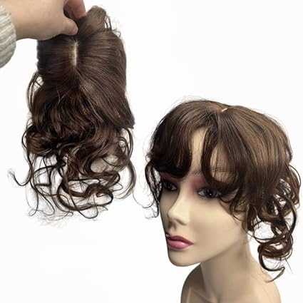 14inch Body Wave Human Hair Bangs Wavy Human Hair Toppers Clip In Hair Fringe Hairpieces Natural Brazilian Remy Hair Extensions (Brown)