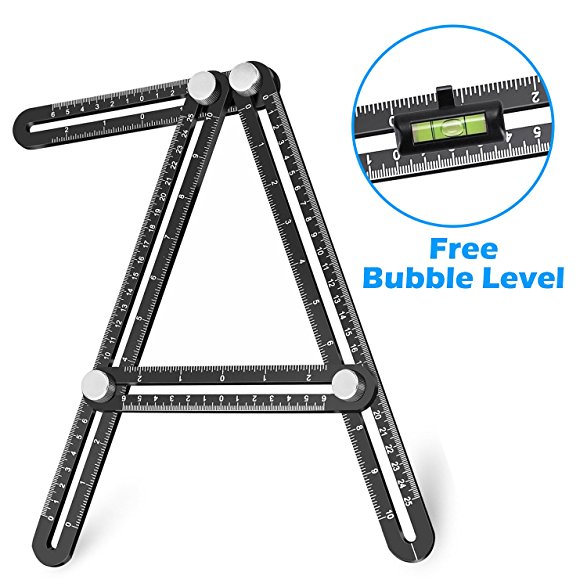 Multi Angle Measuring Ruler, SIX-QU Premium Aluminum Alloy Template Tool with Unique Line Level Perfect for DIY, Carpenters, Craftsmen, Builder, Architect, Engineer