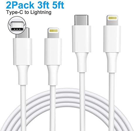 USB C to Lightning Cable,iPhone Charger 2Pack 3ft 5ft Type C to Lightning Cable for Charging and Syncing Compatible with iPhone X/XS/XR/XS Max/ 8/Plus/7/7P/6/6S/5 and more