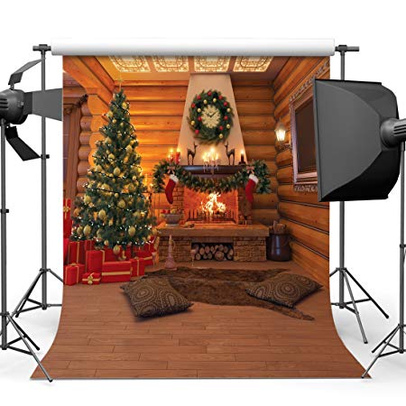 SJOLOON 10x10ft Christmas Photography Backdrops Wood House Backgrounds Christmas Tree Red Gift Box Children Photo Backdrop 10843