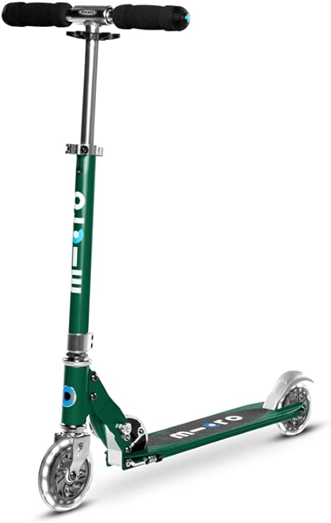 Micro Kickboard - Sprite LED, 2 Wheeled, Fold-to-Carry, Lightweight Swiss-Designed Micro Scooter with Light-Up Wheels for Children and Teens, Ages 6 , Forest Green