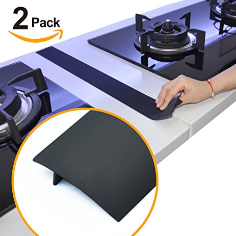 Silicone Stove Counter Gap Cover by Kindga, Easy Clean Gap Filler Sealing Spills Between Kitchen Counter, Appliances ,Stovetop, Oven, Washing Machine, Washer, Dryer Set of 2 (Black)