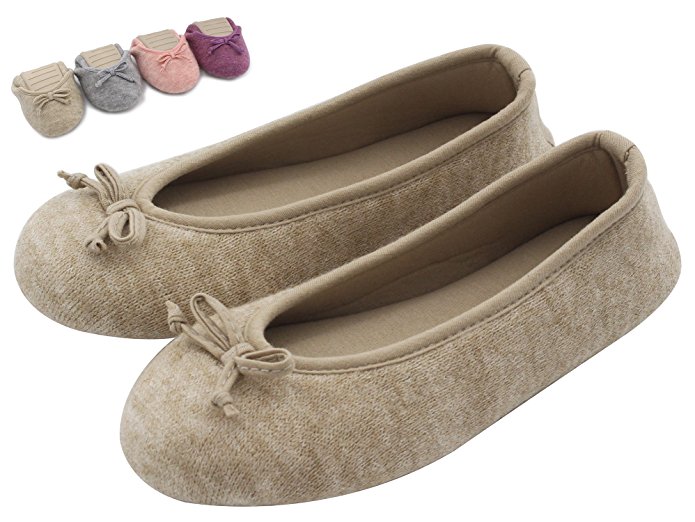 HomeTop Women’s Elegant Cashmere Knitted Memory Foam Indoor Ballerina House Slippers / Shoes