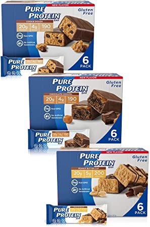Bars, High Protein, Nutritious Snacks to Support Energy, Low Sugar, Gluten Free, Guilt Free Variety Pack(Cookie Dough/Choc Caramel/Peanut Butter Cup), 1.76 oz, Pack of 18 - New