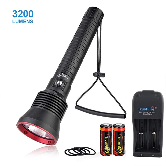 Dive Light, TrustFire DF70 3200 Lumens XHP70 Underwater 230ft Diving Flashlight Night Scuba Diving with 26650 Rechargeable Battery and Charger