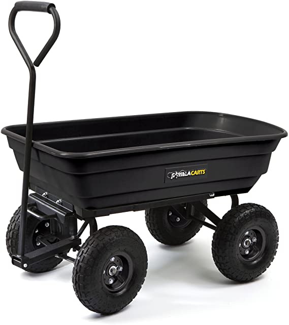 Gorilla Carts GOR200B Poly Garden Dump Cart with Steel Frame and 10-Inch Pneumatic Tires, 600-Pound Capacity, 36-Inch by 20-Inch Bed, Black Finish