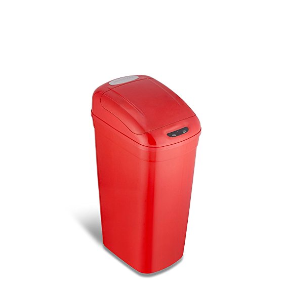 NINESTARS DZT-33-1R Automatic Touchless Motion Sensor Rectangular Trash Can, 8.7 Gal. 33 L., Red