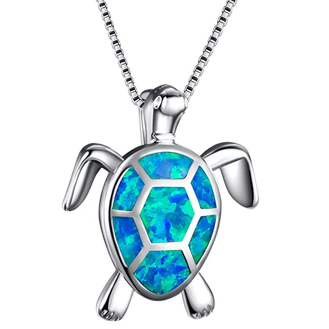 Hermosa Mom Gifts 925 Sterling Silver Sea Turtle Blue Opal Women Pendant Necklace Earrings