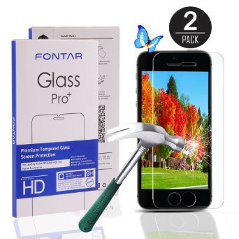 (2 Pack) iPhone 5 Screen Protector, FONTAR [Ultra Thin 0.26mm] Tempered Glass Screen Protector Film High Definition (HD) Clear (Invisible) for iPhone SE/5//5S/ 5c [Lifetime Warranty]