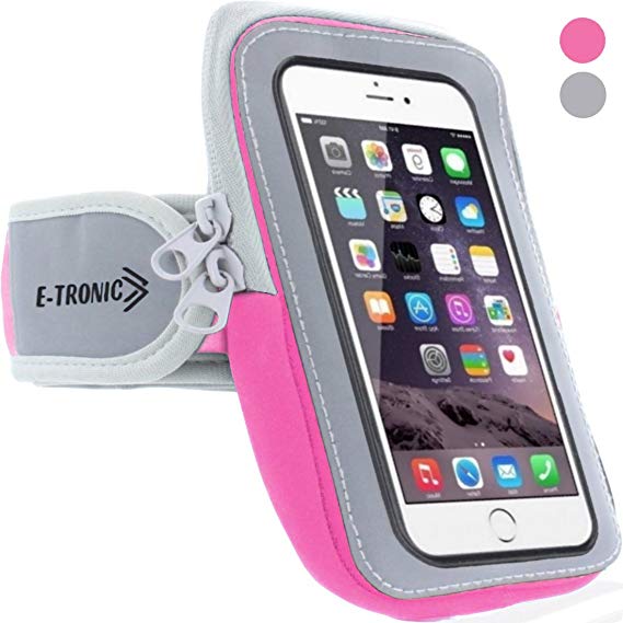 Sports Armband: Cell Phone Holder Case Arm Band Strap with Zipper Pouch Mobile Exercise Running Workout for Apple iPhone 6 6S 7 Plus Touch Android Samsung Galaxy S5 S6 S7 Note 5 Edge Pixel (Pink)