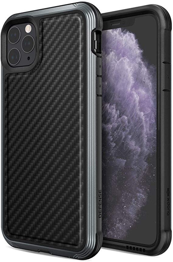 Defense Lux Series, iPhone 11 Pro Max Case - Military Grade Drop Tested, Anodized Aluminum, TPU, and Polycarbonate Protective Case for Apple iPhone 11 Pro Max, (Black Carbon Fiber)