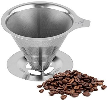 Best Stainless Steel Coffee Dripper -- Reusable Pour Over Coffee Maker -- Heat-Resistant Handle for Easy Pouring -- Serves 1-2 Cups