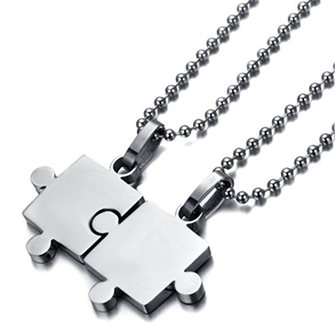 Loveshine Jewelry 2pcs Mens & Womens Couples Stainless Steel Puzzle Pendant Love Necklace Set