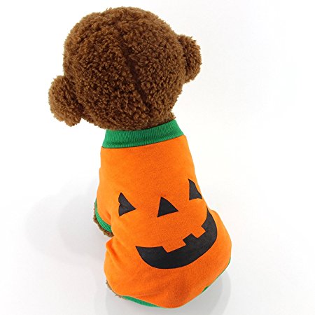 MEWTOGO Pet Dog Cat Cotton Halloween Pumpkin Costume - Comfortable Cute Dog Cat T Shirt