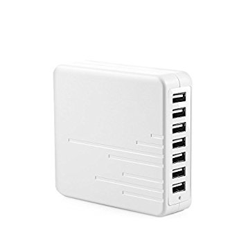 BAKTH 45W 8A 7-Port Desktop USB Wall Charger Fast Charging Station Protable Travel charger for iPhone 6 Plus iPad Air 2 mini 3 Samsung Galaxy S6 Edge and More - White
