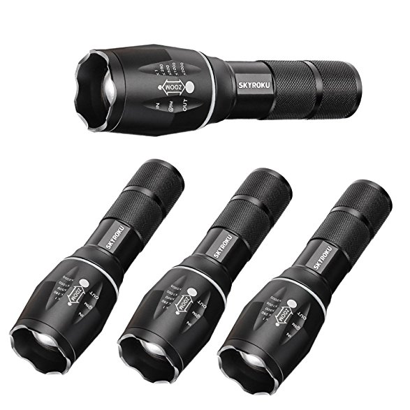 Flashlights, SKYROKU T6 LED Flashlight, 5 Mode Tactical Flashlight for Hiking, Camping and Hunting (4 pack)